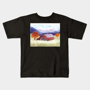 Misty Autumn Evening on the Farm Kids T-Shirt